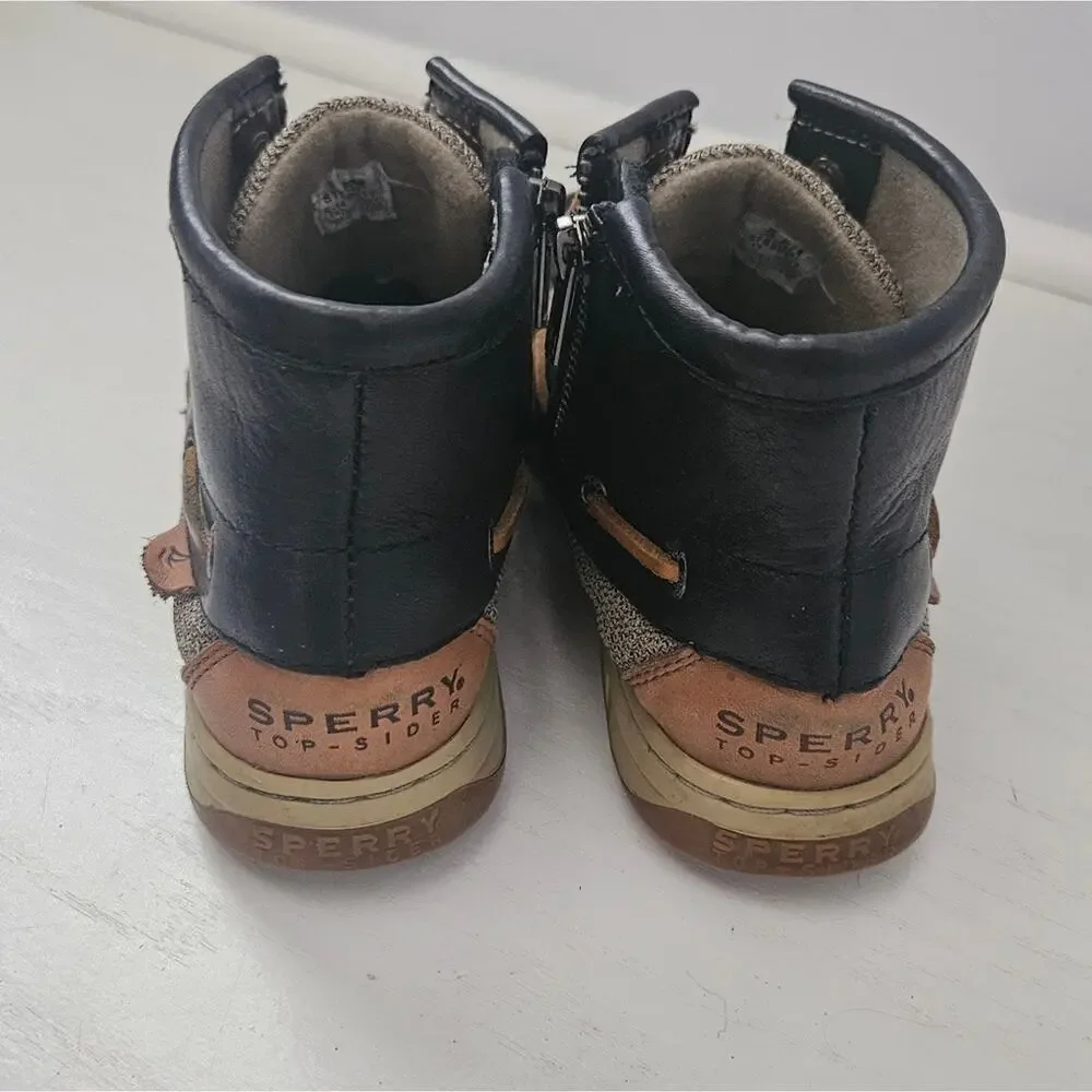 Sperry Top-Sider kids Lace Up‎ Boots Shoes Size 5.5M Navy and Brown Leather